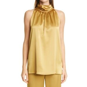Lafayette 148 New York Brielle Halter Satin Top Blouse Honey Small NWT